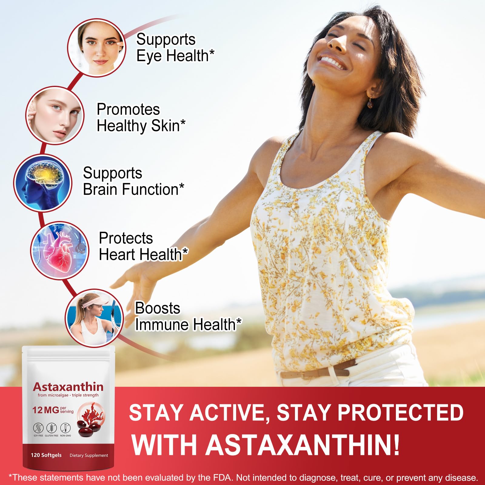 Tiuedu Astaxanthin 12mg, 120 Softgels, 4 Month Supply, Astaxanthin Antioxidant Supplements, Supports Eye, Joint, Internal Circulation, Skin Health