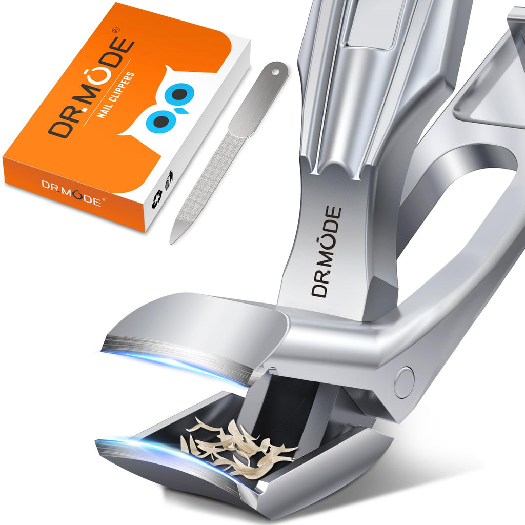 DRMODE Nail Clippers for Thick Nails Angled Head | Toenail Clippers for Thick Toenails Wide Jaw Opening, Sharp Toe Nail Clipper Cutter for Men with Catcher,Large,Heavy Duty