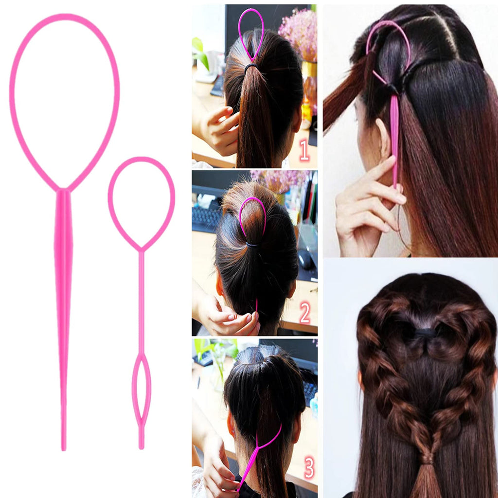 ZVOREI 8Pcs Hair Brushes Set wit, Pink 4Pcs Topsy Hair Tail Tools | 1Pcs Bristle Teasing Hair Brush 1Pcs Edge Control Brush 2Pcs Metal Pin Rat Tail Combs for Woman Girl Hair Styling