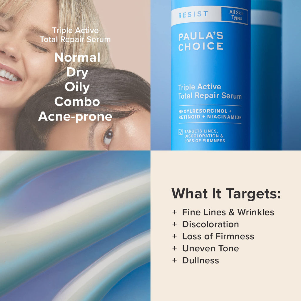 Buy now Paulaâ€™s Choice RESIST Triple Active Total Repair Serum, 3-in-1 Serum for Wrinkles, Dark Spots & Loss of Firmness with Niacinamide & Retinoid, Fragrance-Free, 1 Fl Oz at indiglob india