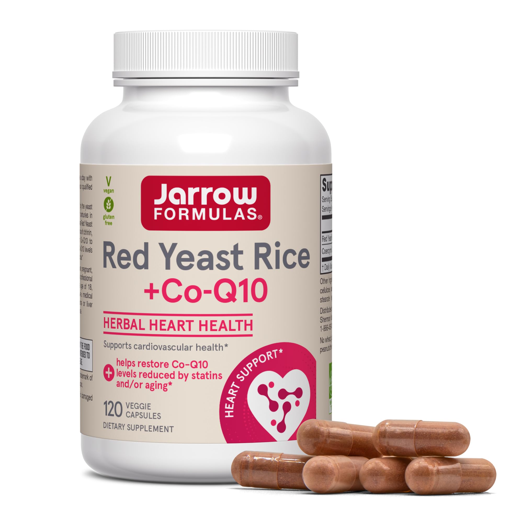 Jarrow Formulas Red Yeast Rice 1200 mg & CoQ10 100 mg Per Serving - 120 Veggie Caps, 60 Servings - Herbal Heart Health Dietary Supplement - Supports Cellular Health - Vegan (Pack of 2)
