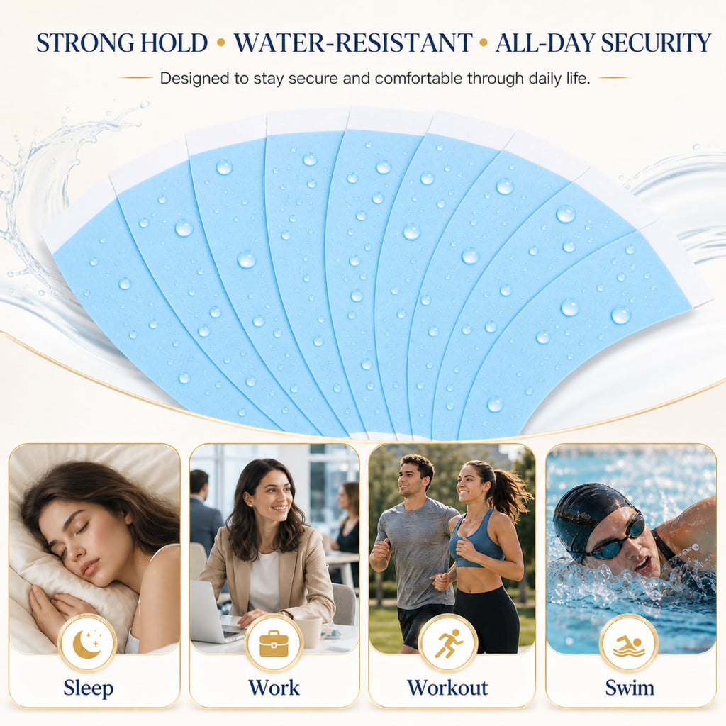 200pcs Wig Tape Double Sided Ultra Hold, Waterproof Lace Front Tape for Wigs, Strong Hold Adhesive Tape for Lace Wigs, Toupee & Hair Extensions, Blue Wig Tape Strips Easy to Apply & Remove