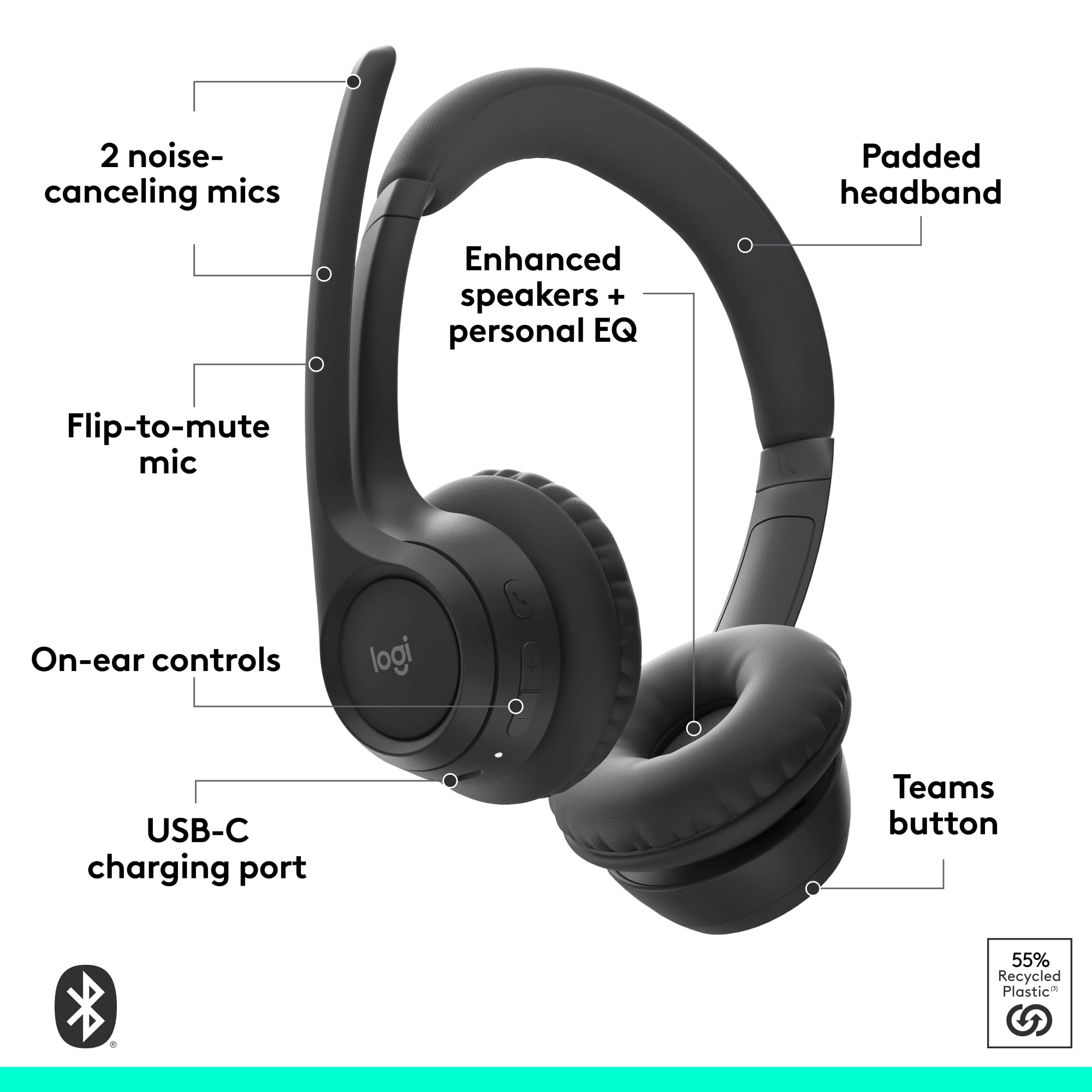 Buy now Logitech Zone 305 for Business, Wireless Bluetooth Headset with Microphone, Native Bluetooth, for Microsoft Teams, Compatible with Windows, Mac, Chrome, Linux, iOS, iPadOS, Android at indiglob india