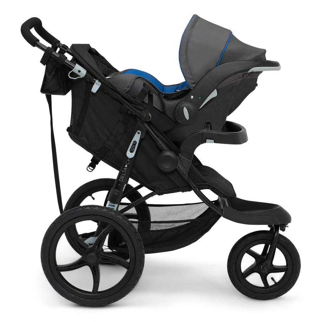 Delta Children Apollo Jogging Stroller - Shock Absorbing Frame with Large Canopy & Recline - Car Seat Compatible, Black