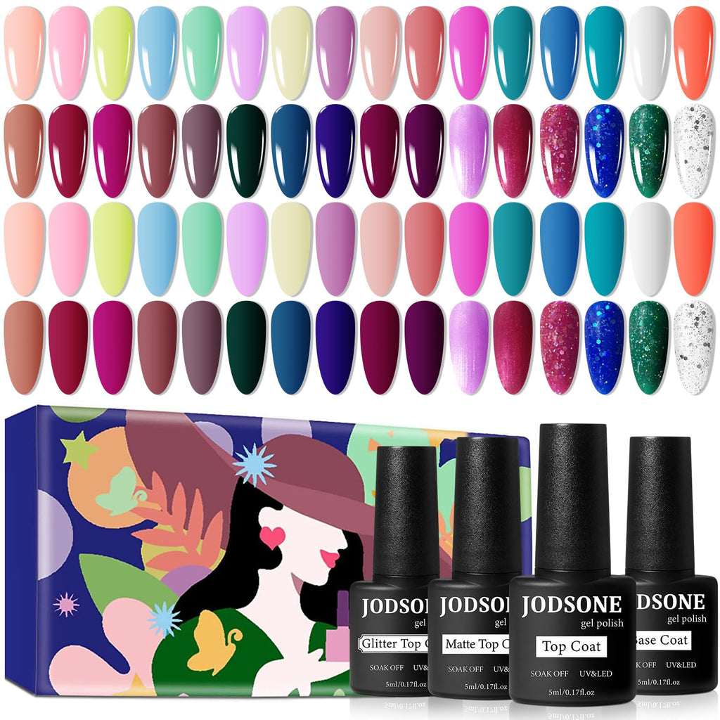 Buy now JODSONE 36 PCS Gel Nail Polish Set-32 Colors Gel Polish Kit Base Coat Glossy Matte and Glitter Top Coat Nail Polish Set Green Blue Red Pink Collection Gifts for Women at indiglob india