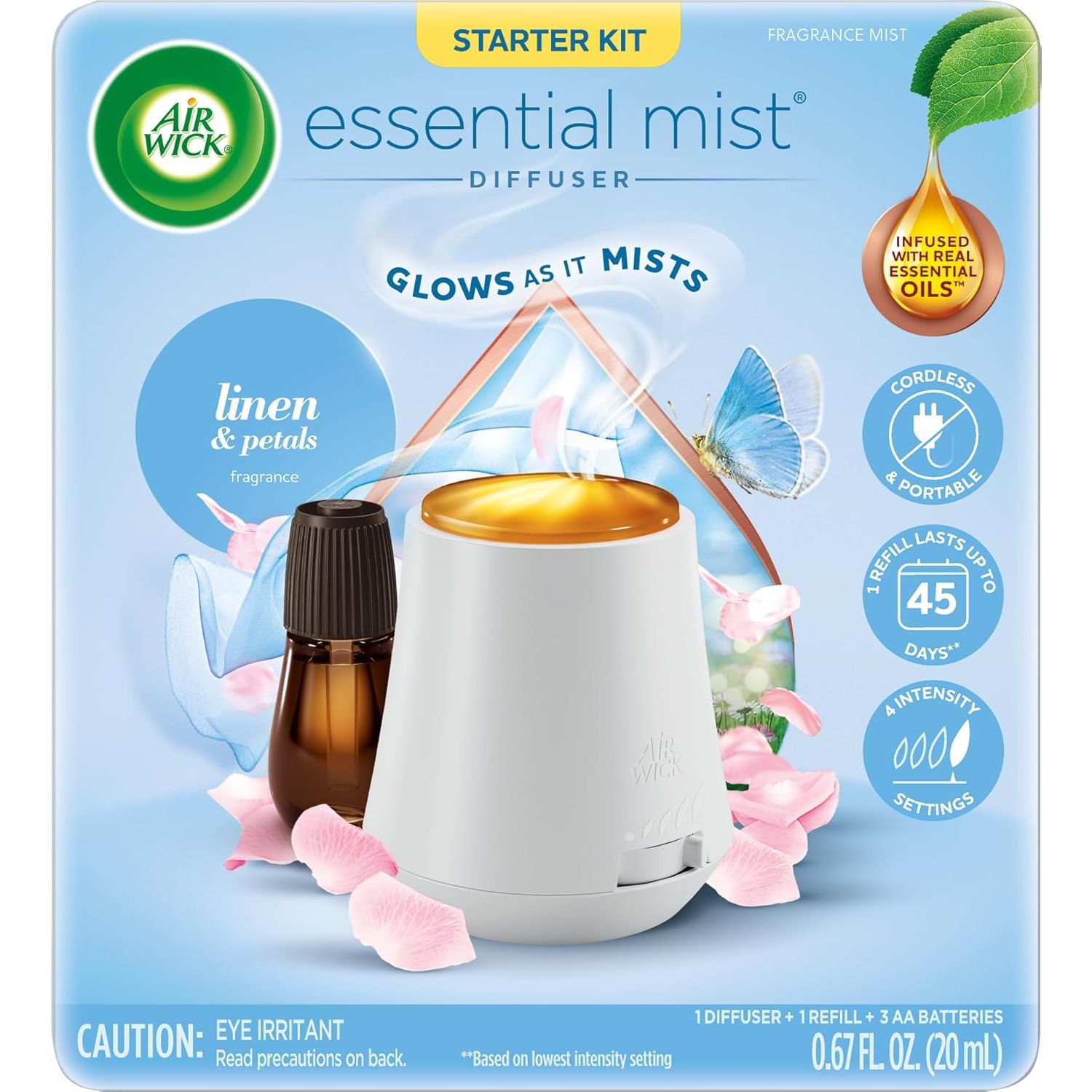 Buy now Air Wick Essential Mist Starter Kit, Diffuser + 1 Refill, Lavender and Almond Blossom, Air Freshener, Essential Oils Linen and Petals at indiglob india