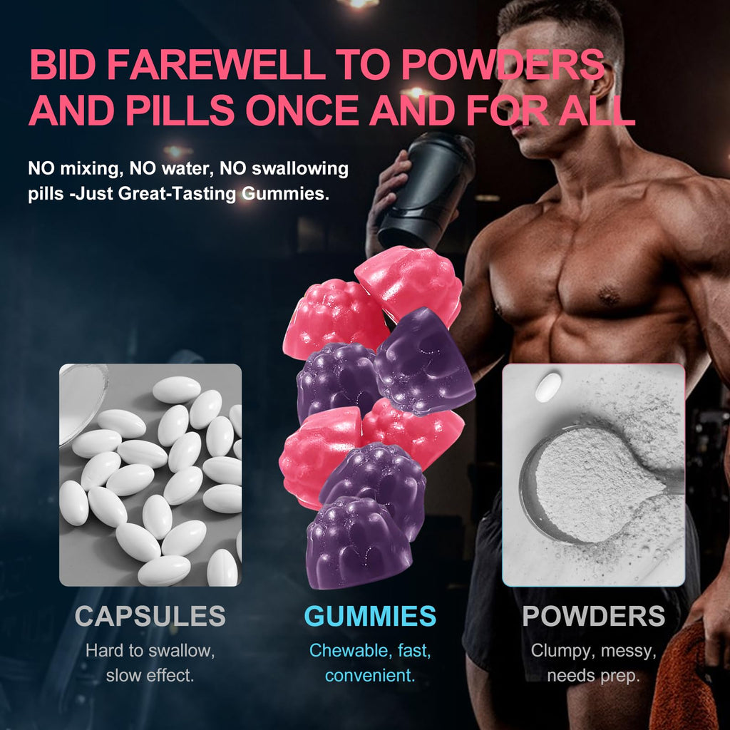 Health4All Creatine Monohydrate Gummies 5g for Men & Women, Creatine Gummy for Strength Energy & Muscle Growth Support Pre-Workout Supplement - Raspberry & Blueberry 120 Gummy