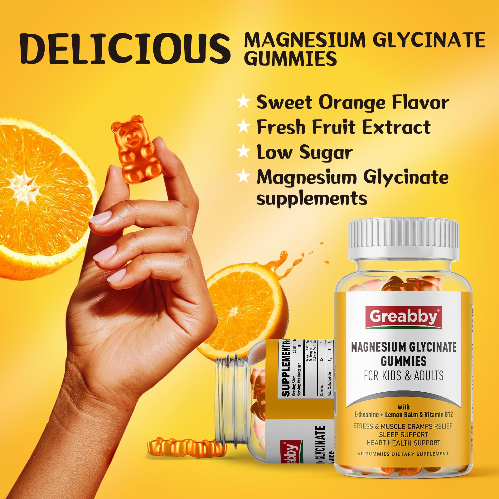 Magnesium Glycinate Gummies for Kids & Adults, 120 Count | Magnesium Glycinate 300mg per Serving, Supplement with L-Theanine, Lemon Balm & Vitamin B12