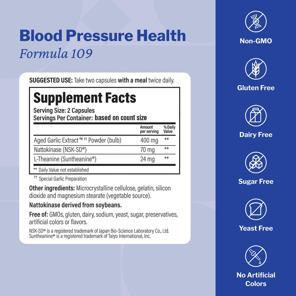 Kyolic Aged Garlic Extract Blood Pressure Health* Formula 109, 80 Capsules | Supports Healthy Blood Pressure and Overall Heart Health with Odorless,Organically Grown Aged Garlic Extract, Non-GMO