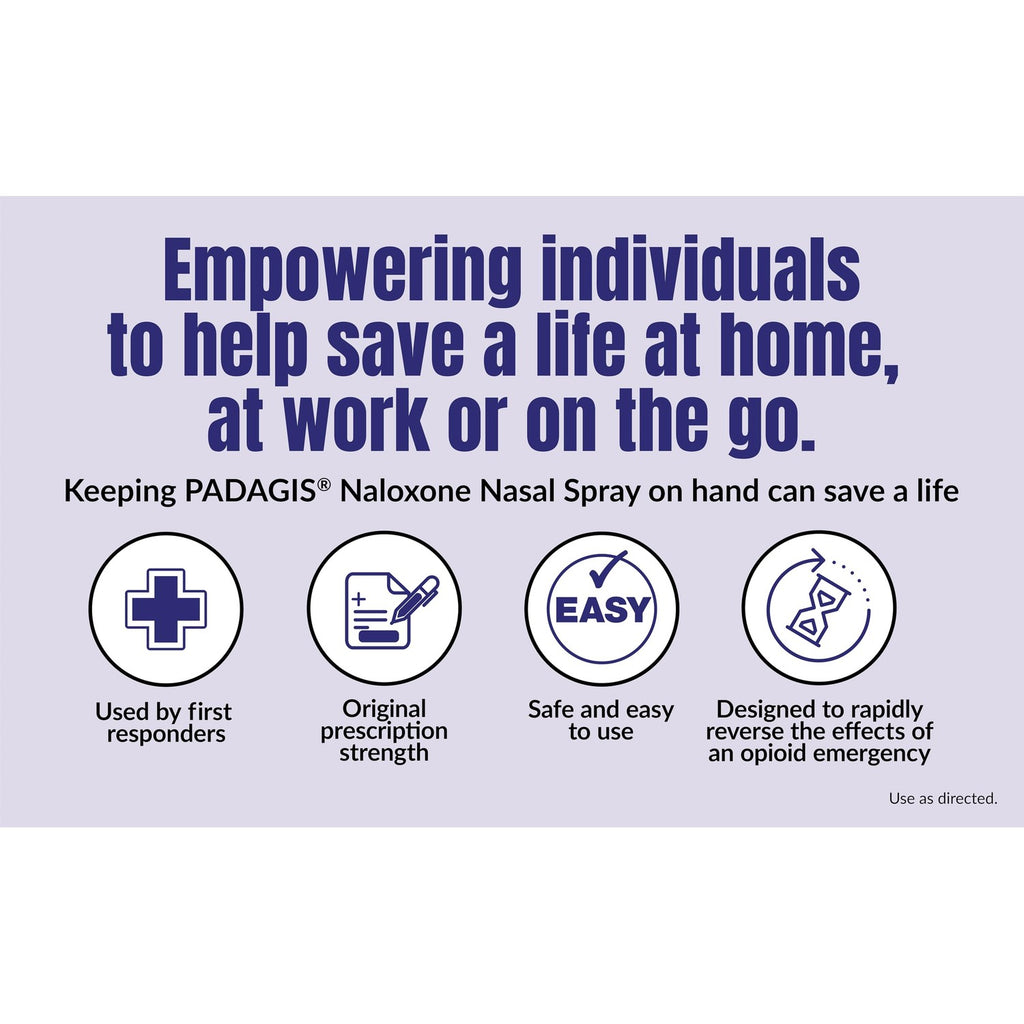 Padagis Naloxone HCI Nasal Spray, 4 mg – Emergency Treatment for Opioid Overdose - Rapid-Response Opioid Overdose Reversal, 2 Dose Single Use Nasal Spray