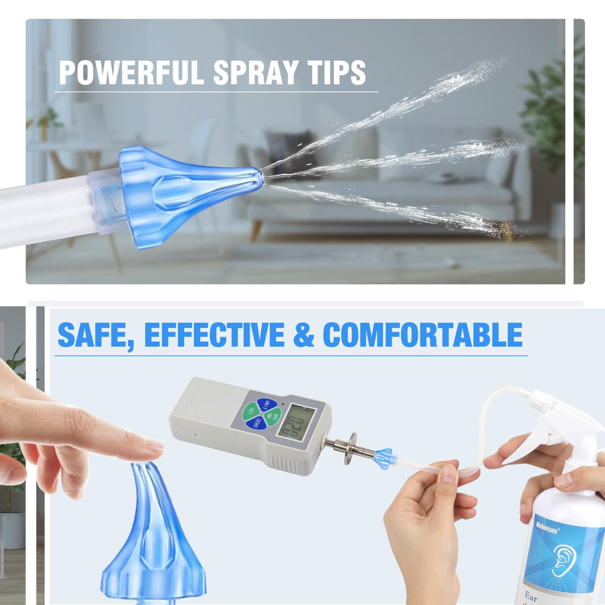 Earwax Removal Bottle- Manual Ear Wash System, FSA-HSA-Eligible, 500ml Spray Bottle, Big Basin & 20 Reusable Soft Tips, Safe & Efficient Ear Cleaner w/Rigid Pipe & Flexible Tube for Personal or Family