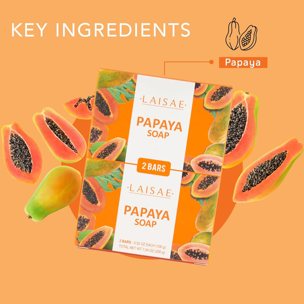 Buy now Papaya Exfoliating Soap, Hydrating Face Moisturizer with Niacinamide, Shea Butter and Aloe Vera, Even Skin Tone Body Cleansing Bar - Sensitive Skin Soap, Vegan, 3.52 oz (2 Bars) at indiglob india