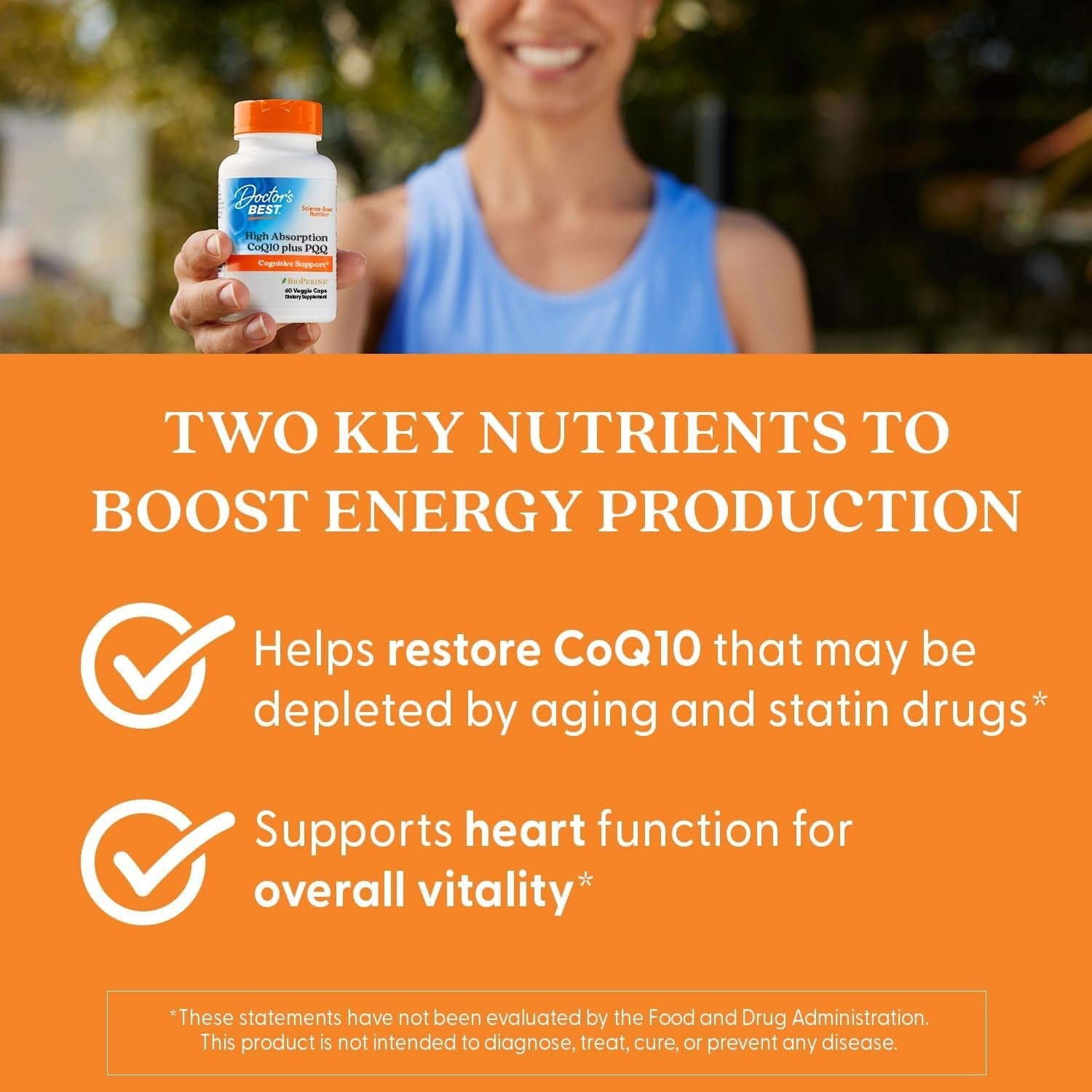 Buy now Doctor's Best High Absorption CoQ10 Plus PQQ, Cognitive Support, USP Verified, Naturally Fermented CoQ10, Non-GMO, Gluten Free, Soy Free, Vegan 60 Veggie Caps at indiglob india