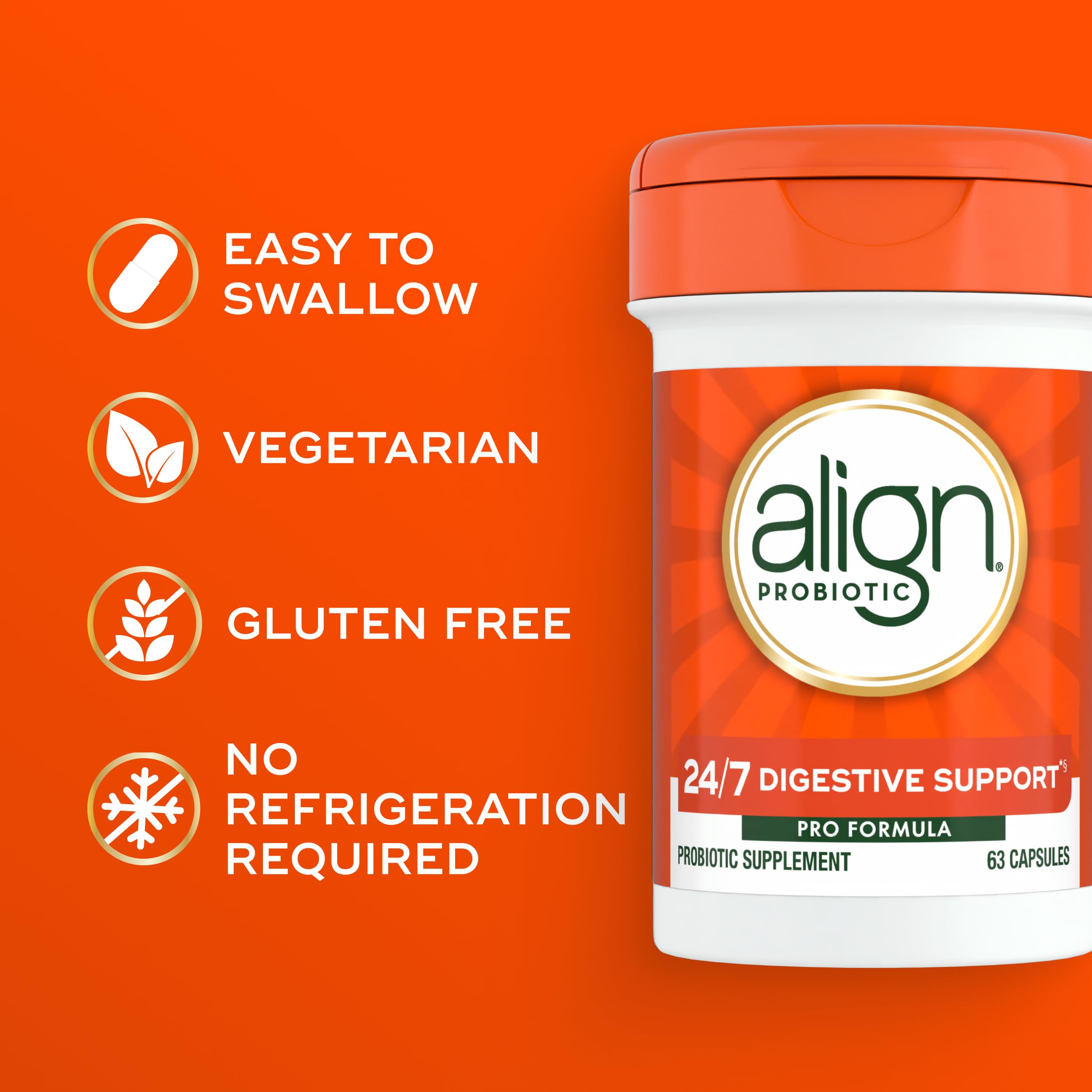 Align Probiotic, Pro Formula, Probiotics for Women and Men, Probiotics for Digestive Health, Men and Womens Probiotic Capsules Help Relieve Occasional Bloating & Gas*, 63 Capsules