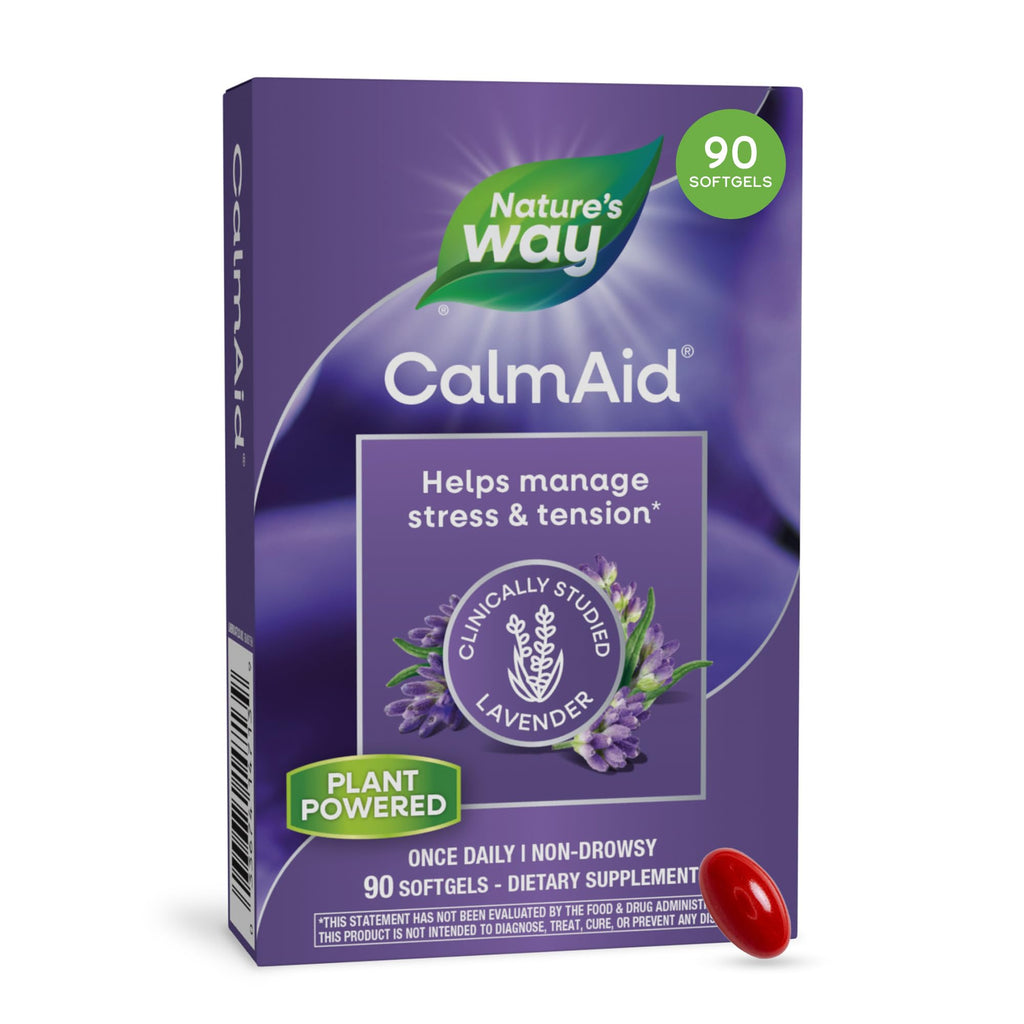Nature's Way CalmAid Lavender Oil Supplement, Calm & Stress Support*, 90 ct | Clinically Studied Silexan Lavender Oil, Non-Drowsy, Daily Softgels, 3 Month Supply