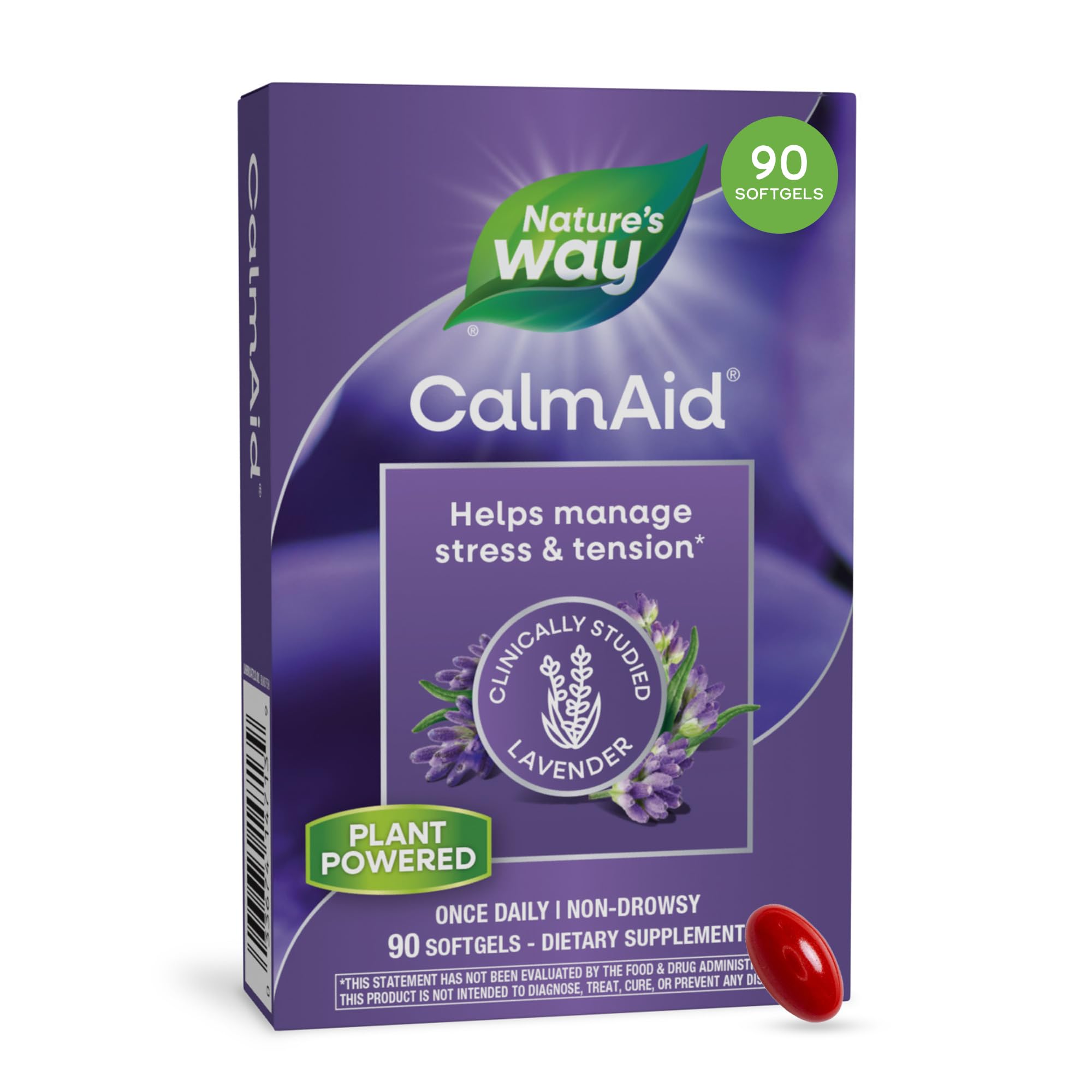 Nature's Way CalmAid Lavender Oil Supplement, Calm & Stress Support*, 90 ct | Clinically Studied Silexan Lavender Oil, Non-Drowsy, Daily Softgels, 3 Month Supply