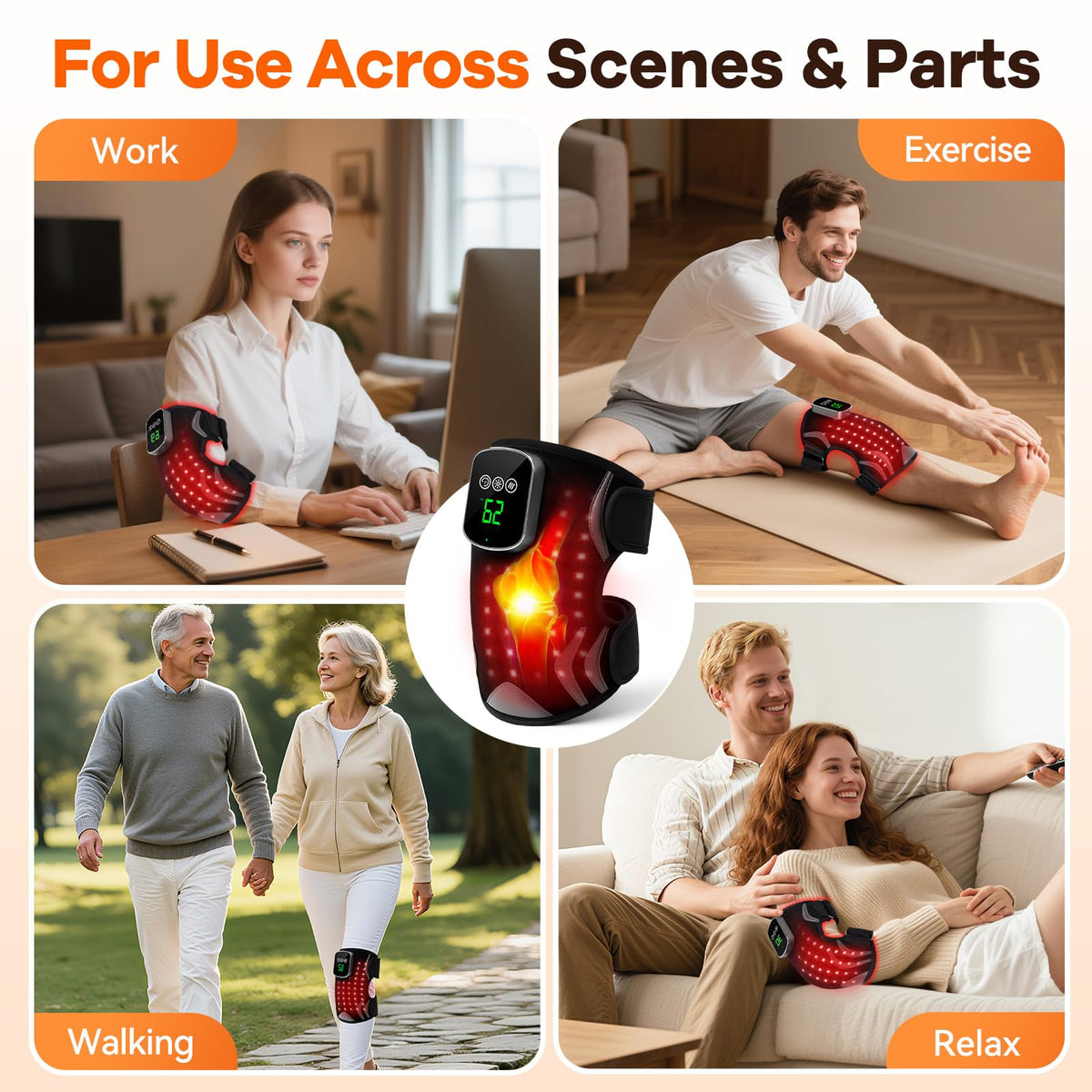 Red Light Therapy Knee Brace with Massage, 3 Vibration Knee Massager with 660nm 850nm Infrared Red Light, 5000mAh Cordless Electric Heated Knee Wrap for Knee Joint Elbow