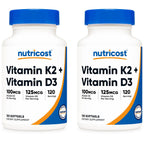 Nutricost Vitamin D3 + K2 (5000 IU D3 / 100mcg MK7) 120 Softgels, GMO-Free | Gluten-Free