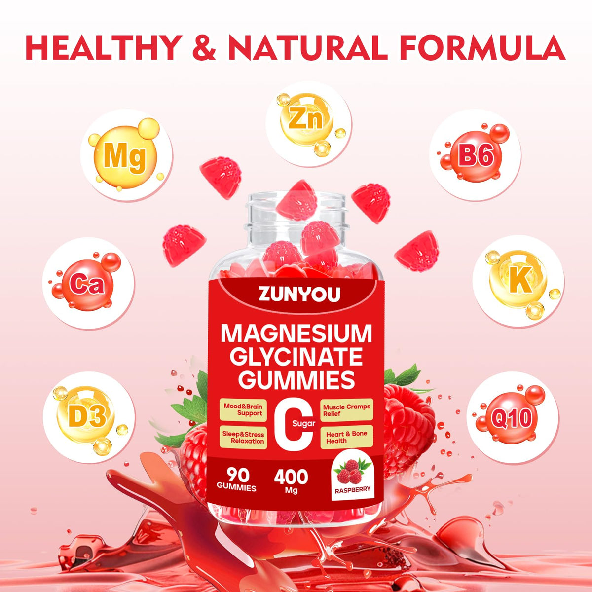 Magnesium Glycinate Gummies 400mg, Sugar Free Magnesium Gummies for Sleep, Muscle Support and Relaxation, Calm Magnesium Supplements for Women and Men, 90 Count