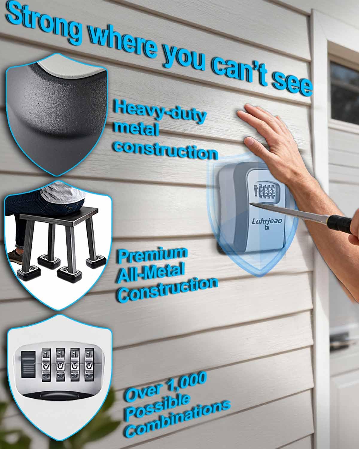 Key Lock Box, XL LockBox with Code, Outdoor Waterproof Wall Mount