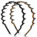 Kitsch Zig Zag Headbands for Women - Black and Tortoise, 2 pcs | Fashion Accessories for Slicked Back Styles | Comfortable Wavy Headbands | Comb Headband with Teeth