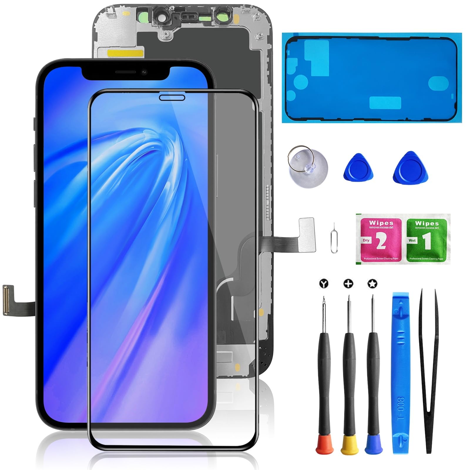 Buy now for iPhone 11 Screen Replacement 6.1 3D Touch Screen LCD Display Digitizer for A2111, A2223, A2221 Cell Phone Repair Kits+ Waterproof Frame Adhesive Sticker+Screen Tempered Protector+Face ID for iphone 12mini at indiglob india