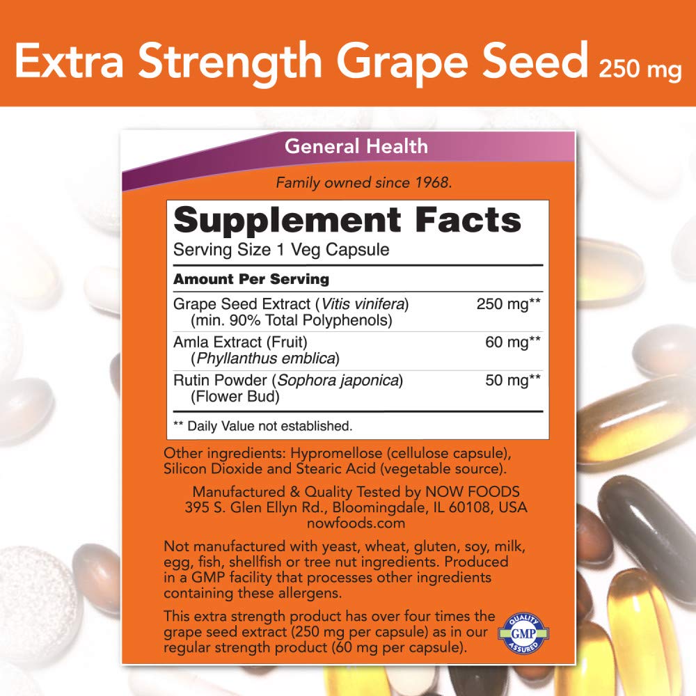 Buy now NOW Foods Grape Seed Extract 250mg, 90 Vcaps - (Pack of 2) at indiglob india