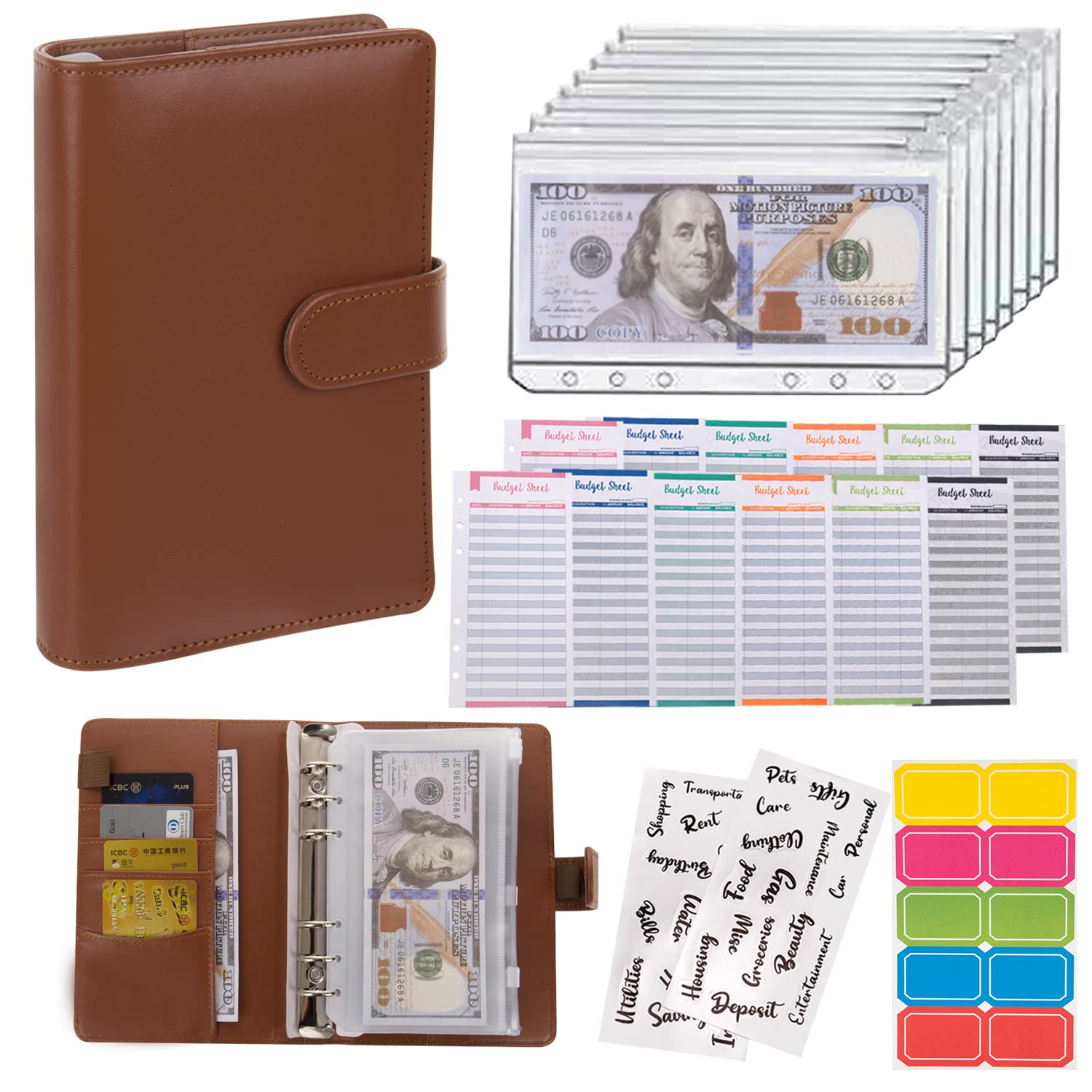 Buy now NICOOTHBudget Binder Cash Envelopes A6 Money Saving Binder with Zipper envelopes (Purple) Brown at indiglob india