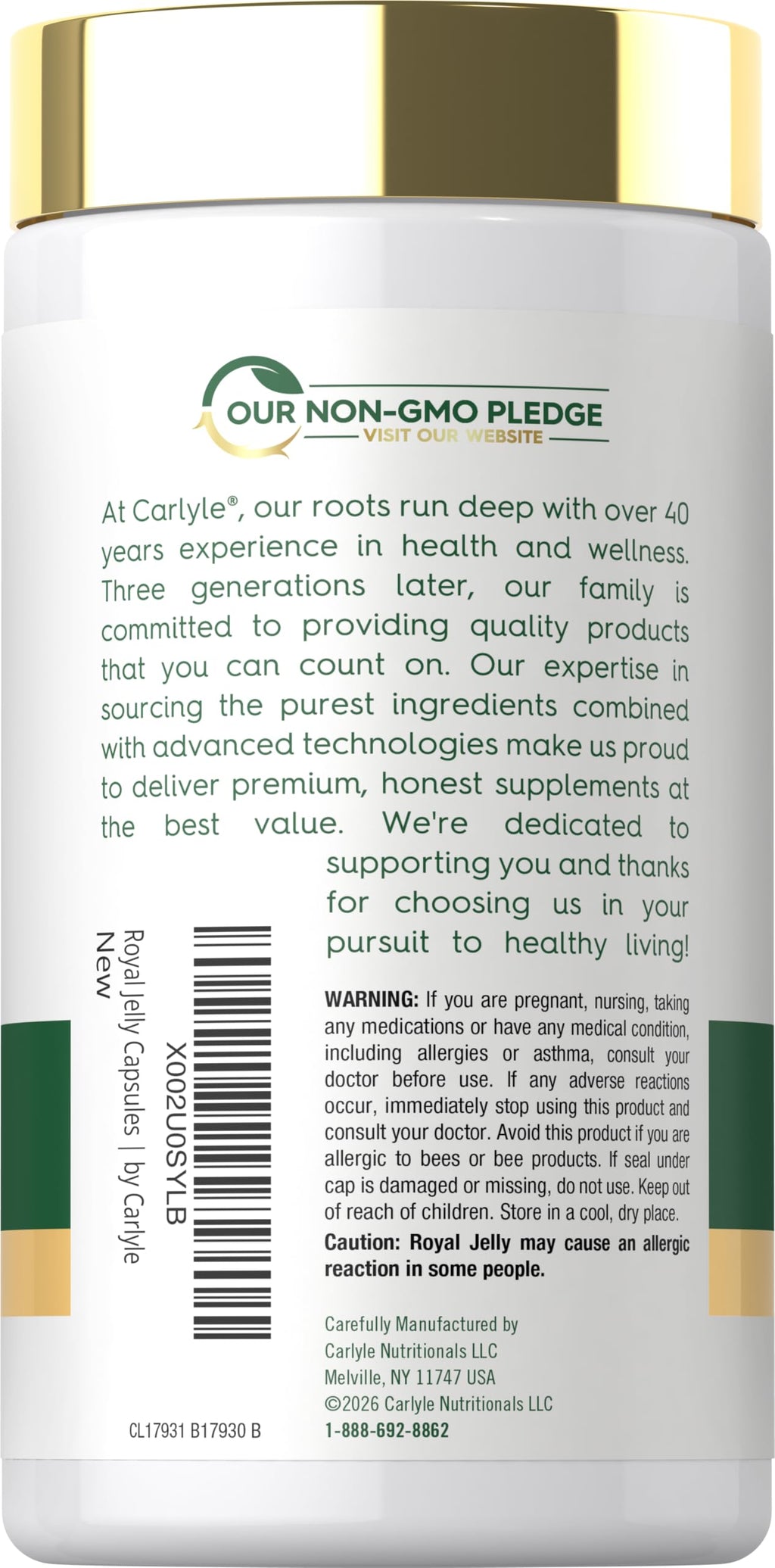 Carlyle Royal Jelly Supplement | 120 Capsules | Traditional Herbal Formula