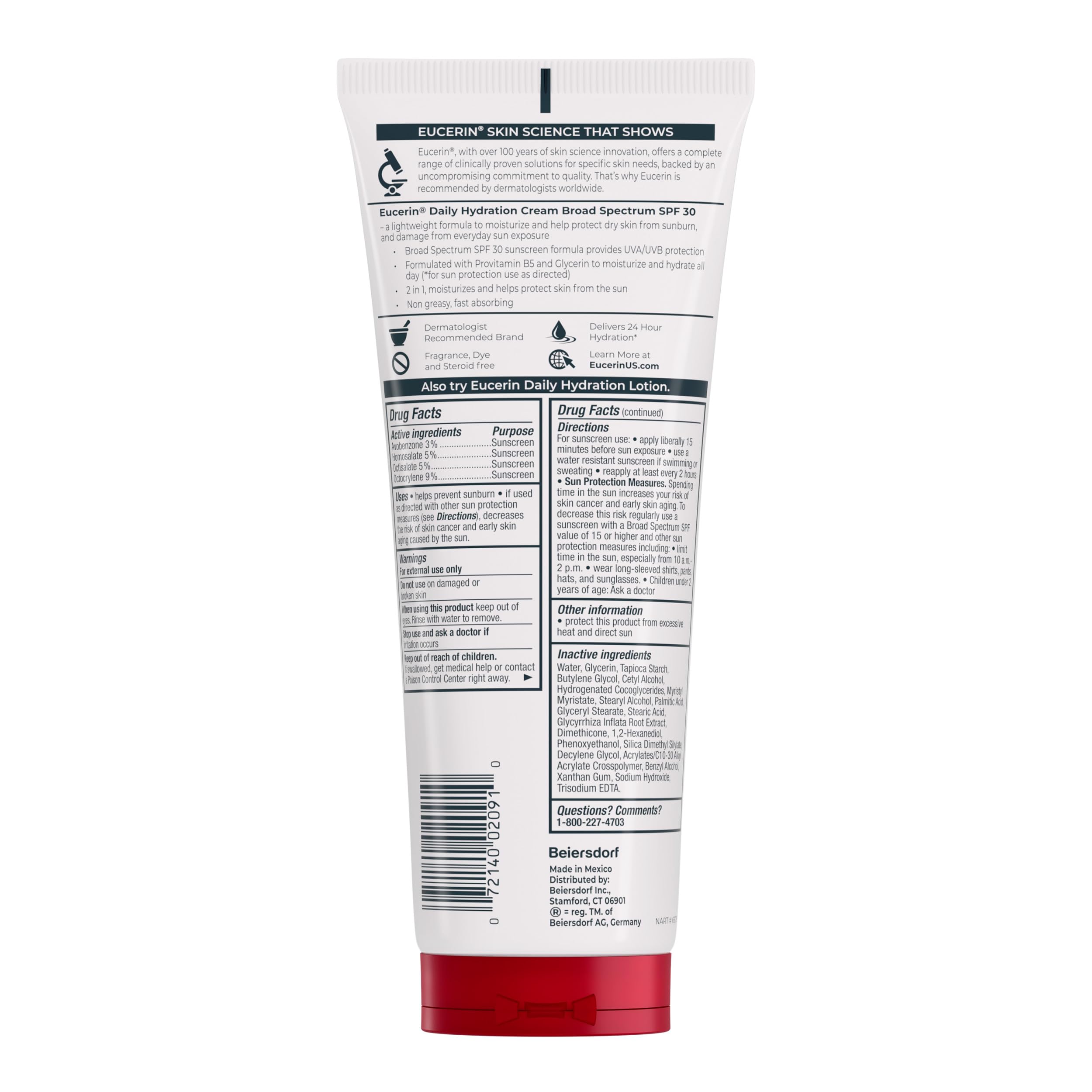 Eucerin Daily Hydration Cream, Broad Spectrum SPF 30, 8 OZ | Body Cream with Glycerin and SPF 30 Sunscreen, 24-Hour Moisture for Normal to Dry Skin, Fragrance Free