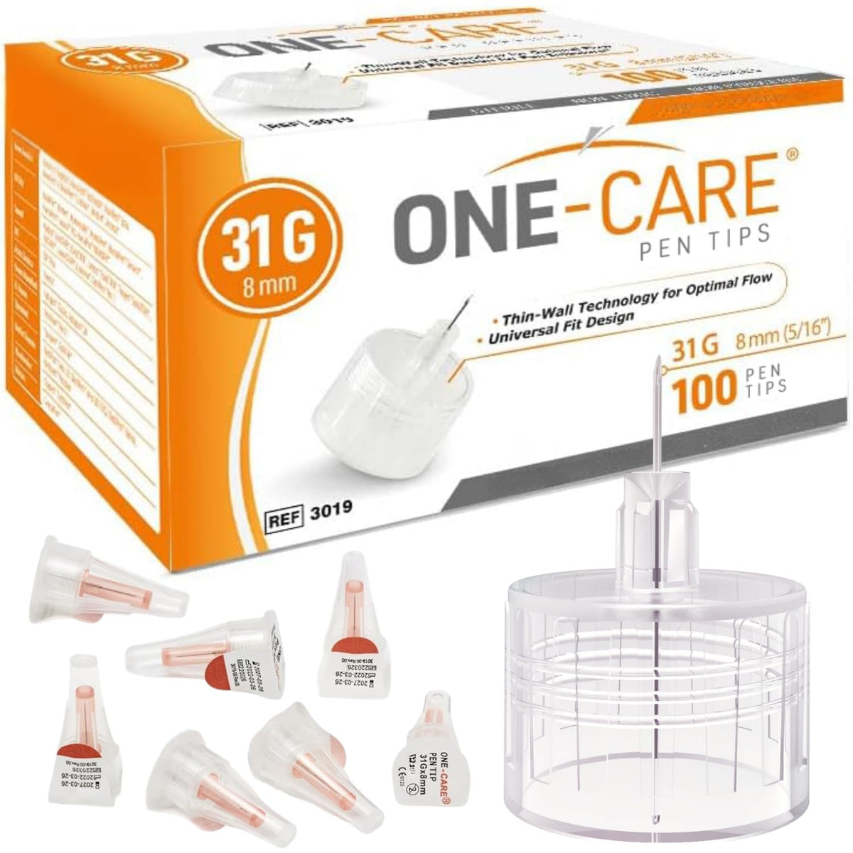 ONE-CARE Pen Tips, 31G x 8mm, Ultra-Fine, Twist-On Design, 100 Count