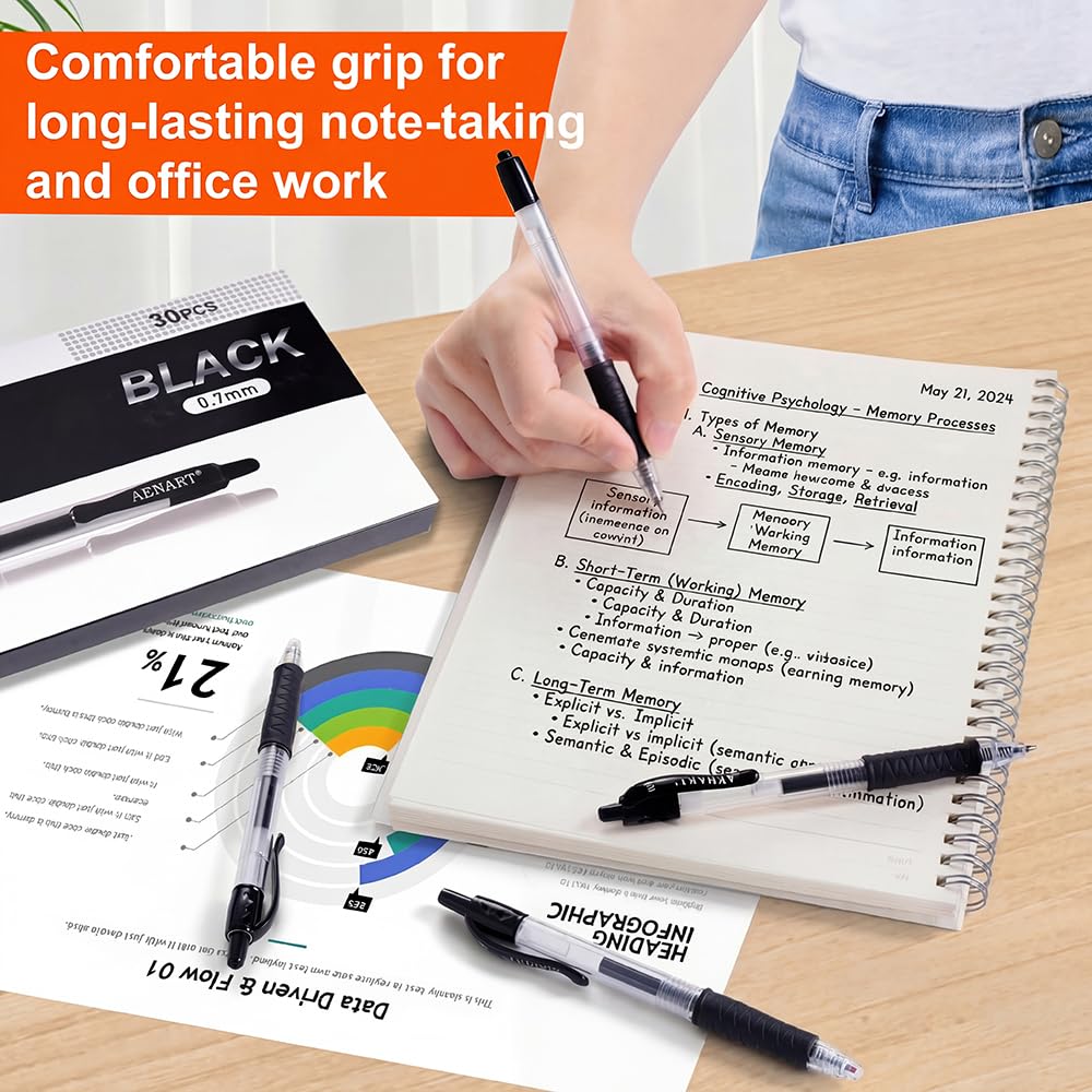 Aen Art 30 Gel Pens, Retractable Gel Ink Roller Pens for Smoothly Writing