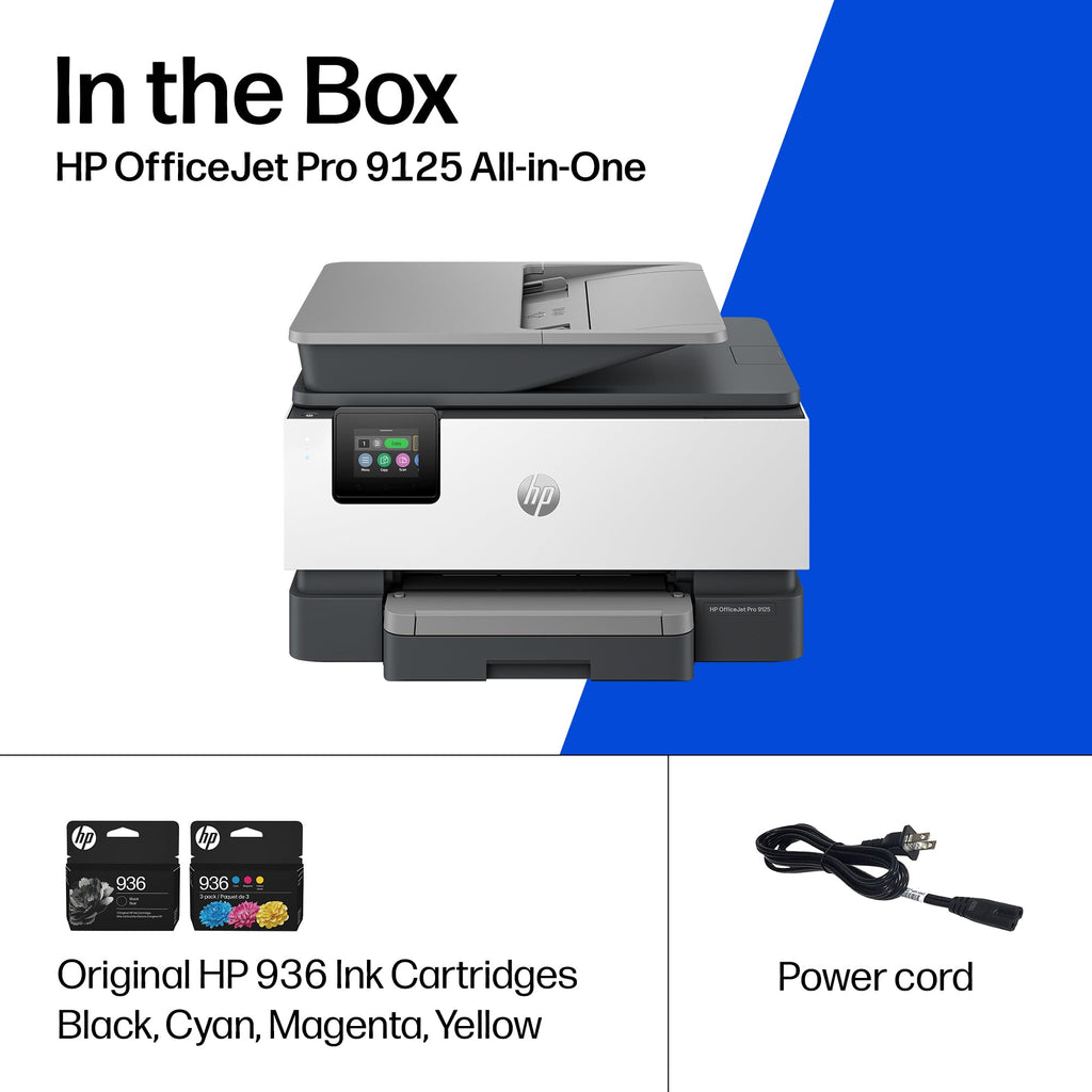 HP OfficeJet Pro 9125 Wireless All-in-One Color Inkjet Printer, Print, Scan, Copy, Fax, ADF, Duplex Print/scan, Best-for-Office, 3 Month Trial of Instant Ink Included, AI-Capable (C2VZ0A)