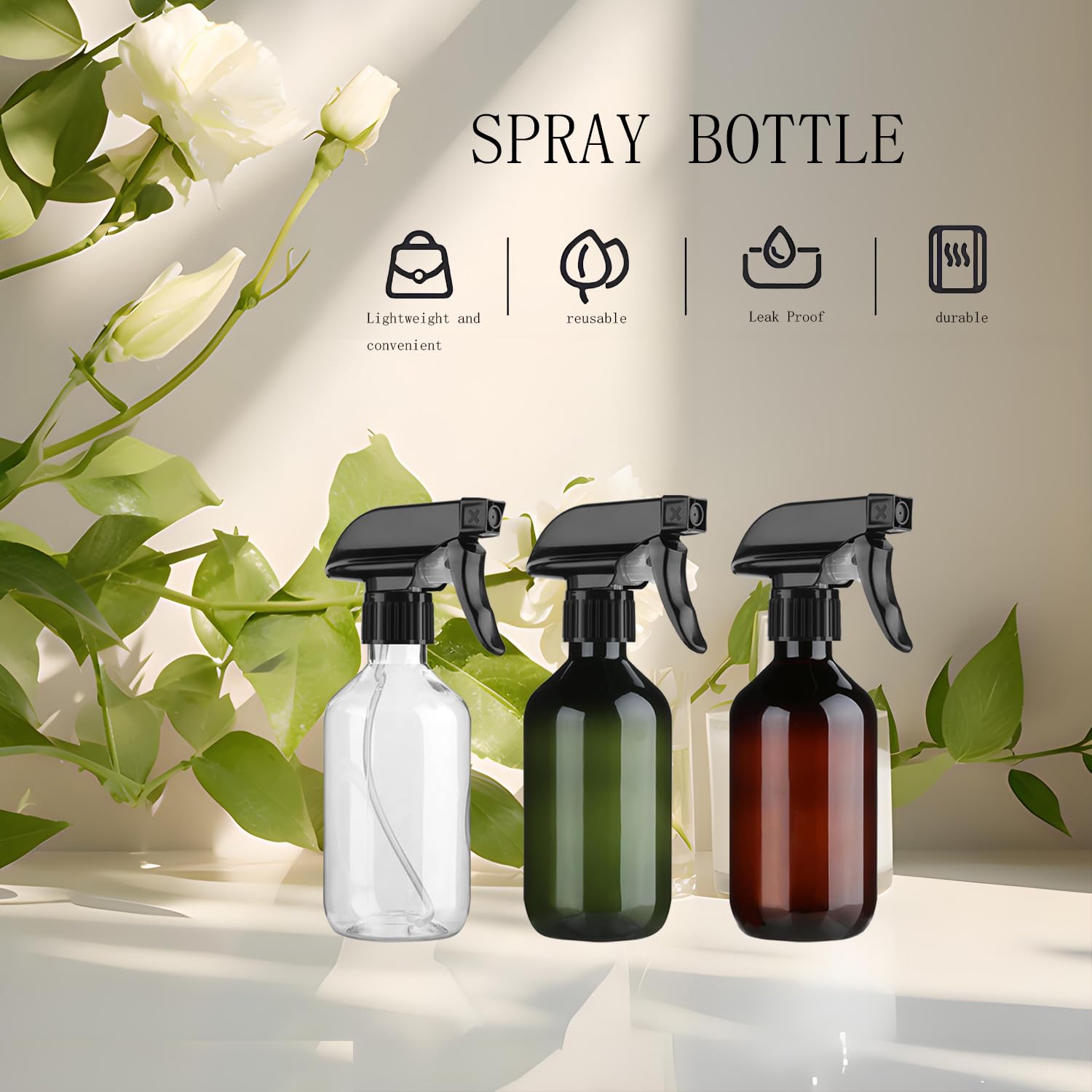 2 Pack Leakproof Spray Bottles 300ml - Adjustable Nozzle (Mist/Jet), Refillable PET Plastic for Hair, Cleaning, Plants, Travel | BPA-Free, No-Spill Design, Salon & Home Essentials (Clear)