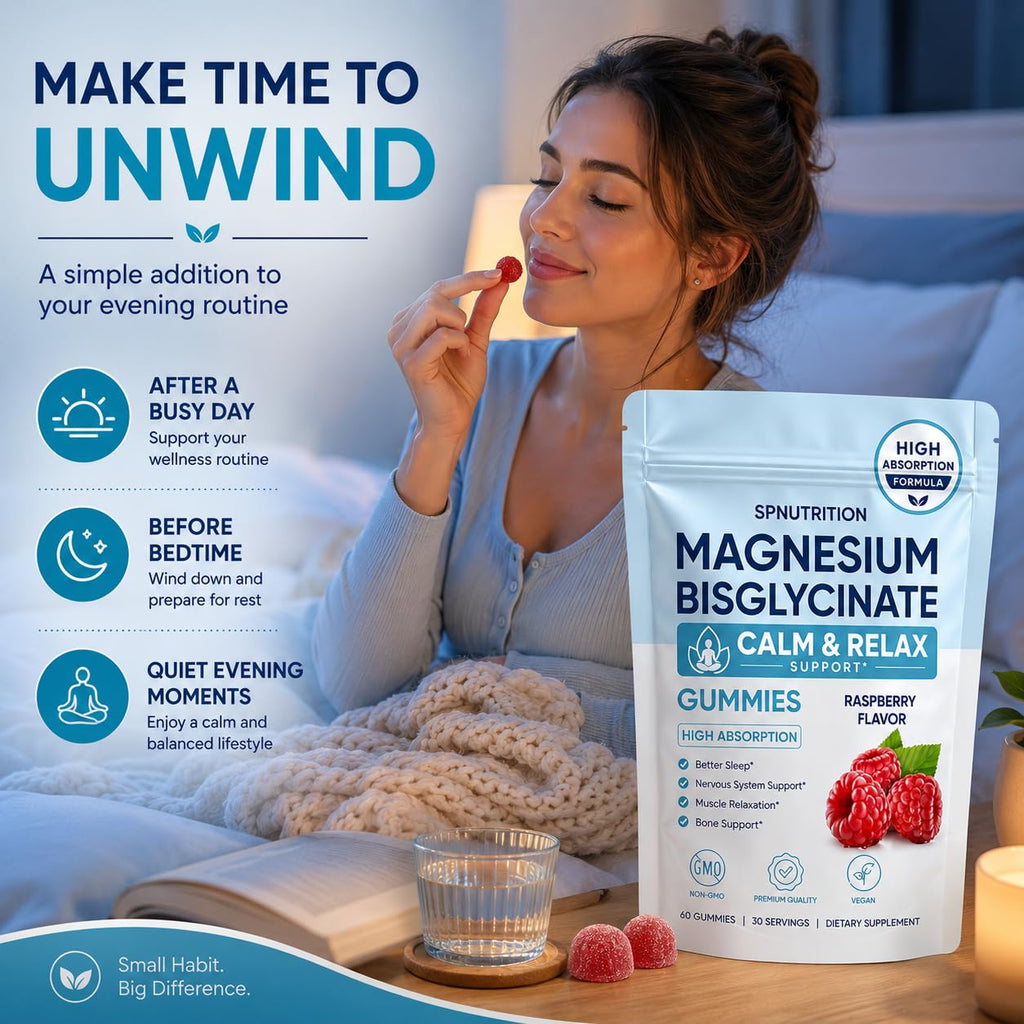 Magnesium Bisglycinate Gummies, 400mg Magnesium Bisglycinate Chelate with Sea Salt & Raspberry Powder, Supports Sleep, Nerve & Muscle Relaxation, Bone Health Support, Vegan, 60 Gummies (1)