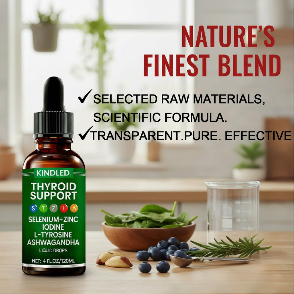 Kindled Thyroid Support Drops | Selenium Zinc Iodine L-Tyrosine Ashwagandha Liquid Drops, Thyroid Bloom | Body Balance & Support - 4 FL.OZ (1)