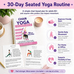Chair Yoga For Seniors Over 60 Book & Chart,30-Day Beginner Challenge with 54-Page Spiral Bound Exercise Guide,Senior Fitness Planner for Weight Loss,Toning,Flexibility and Daily Workouts,Pink