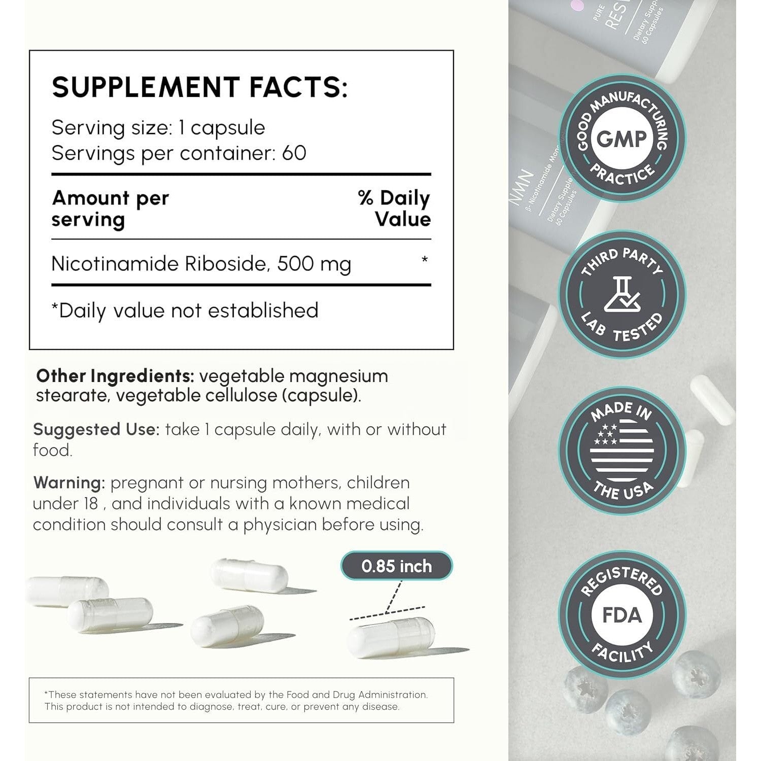 partiQlar NR Supplement Nicotinamide Riboside NAD+ Booster - 60 Capsules