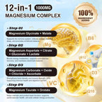 21 in 1 Liposomal 1400mg Magnesium Complex (Citrate, Glycinate, Malate etc) Capsule - 12 Active Types Magnesium with Vitamin D3, B6, B12, C, Ashwagandha & CoQ10 for Women & Men - Support Bone & Muscle