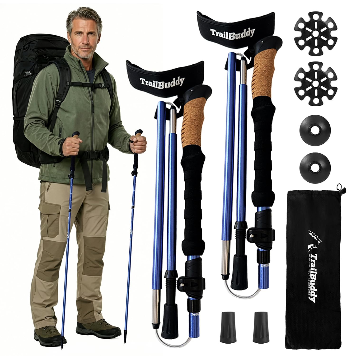 Buy now TrailBuddy Trekking Poles â€“ Lightweight 7075 Aluminum Hiking Poles for Women, Men & Seniors â€“ Collapsible or Foldable Walking Sticks for Travel, Trails & Balance at indiglob india