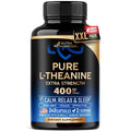 L-Theanine 400 mg - L Theanine for Stress Relief - Plant Based - 240 Caps | Extra Strength L Theanine Supplement for Men & Women - Relaxation, Sleep & Calm Support - Lab Tested, Vegan, Non-GMO