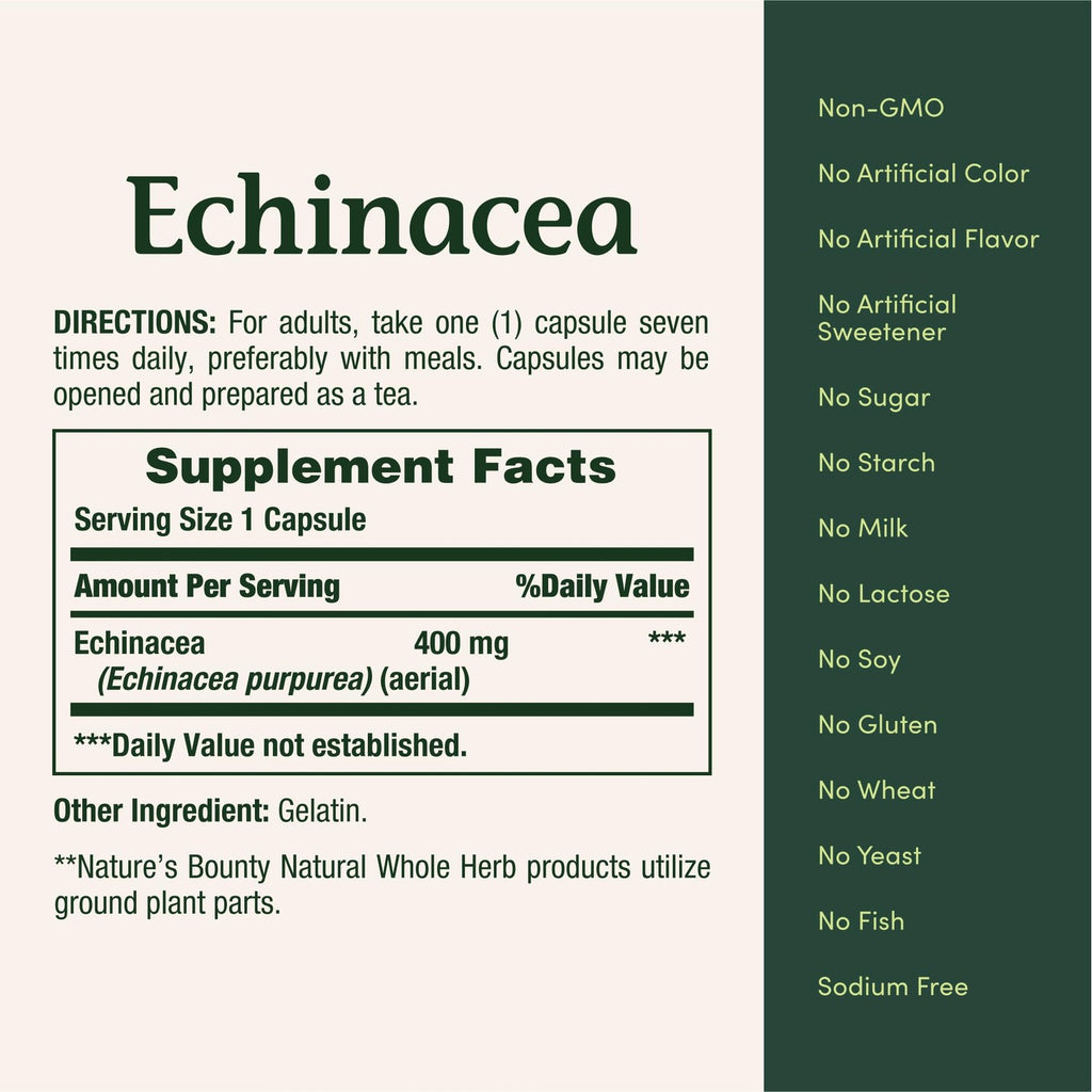 Nature's Bounty Echinacea 400mg, 100 Capsules | Herbal Supplement, Supports Immune Health