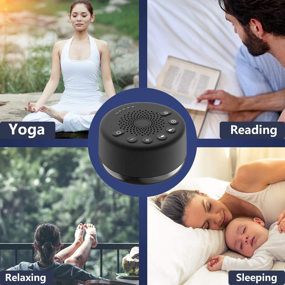 Buy now Easysleep Sound White Noise Machine with 25 Soothing Sounds and Memory Function 32 Levels of Volume and 5 Sleep Timer Powered by AC or USB for Sleeping Relaxation (Black-No Light) at indiglob india
