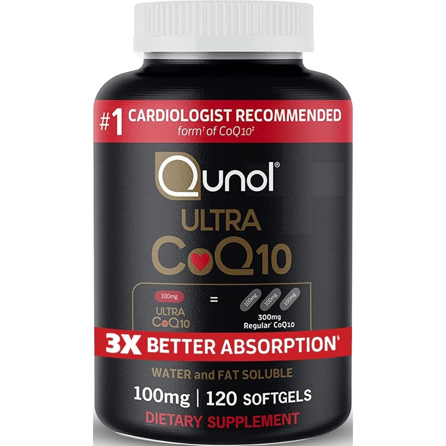 Qunol Ultra CoQ10 100mg, 3X Better Absorption, Antioxidant, 120 Softgels | #1 Cardiologist Recommended Supplement for Heart Health, Coenzyme Q10 Supplement to support Vascular Health & Cellular Energy