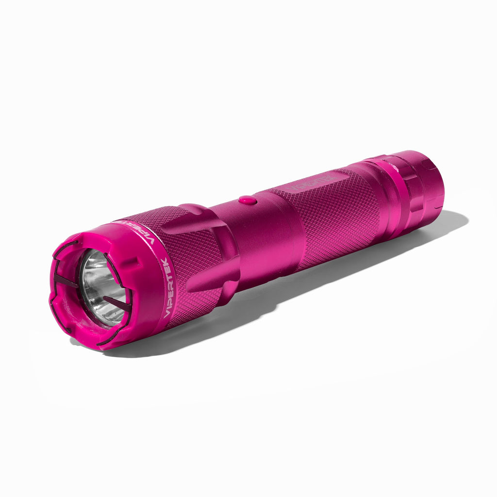 VIPERTEK VTS-T03 Aluminum Stun Gun for Self Defense Rechargeable with LED Flashlight, Pink