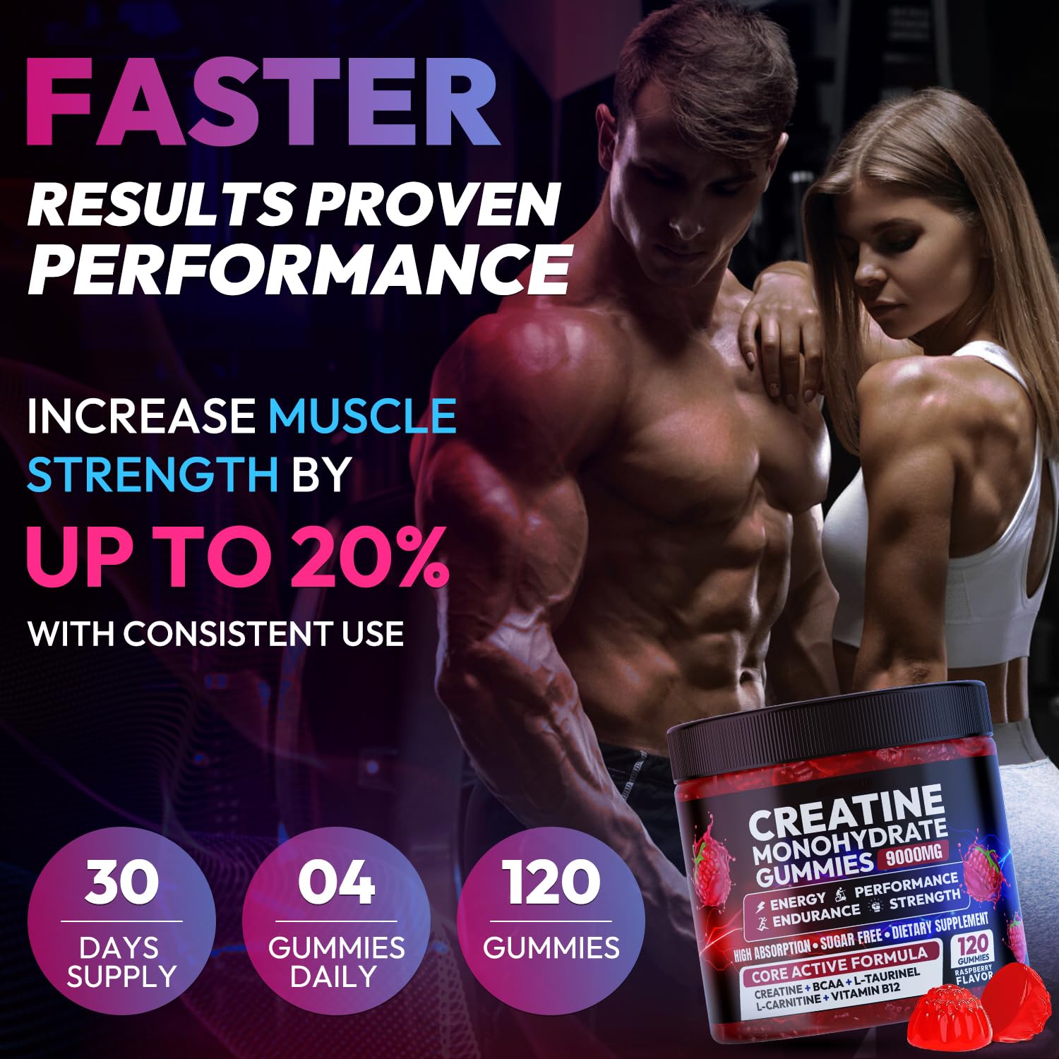 Creatine Monohydrate Gummies 5000MG, Creatine Gummy for Men & Women 120Ct | Pre-Workout for Adults, Creatine Gummy with L-Taurine, BCAA 2:1, B12/6 for Muscle Support, Enhance Strength, Energy Boost