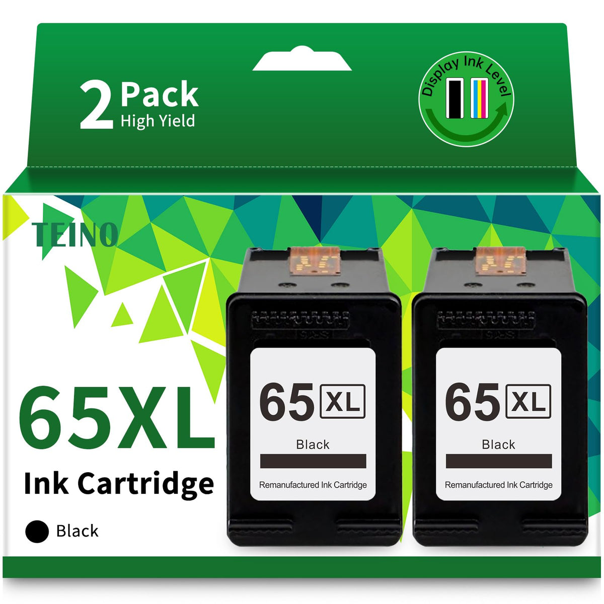 TEINO Remanufactured 65XL 65 Black Ink Cartridge Replaced for HP Ink 65 2P