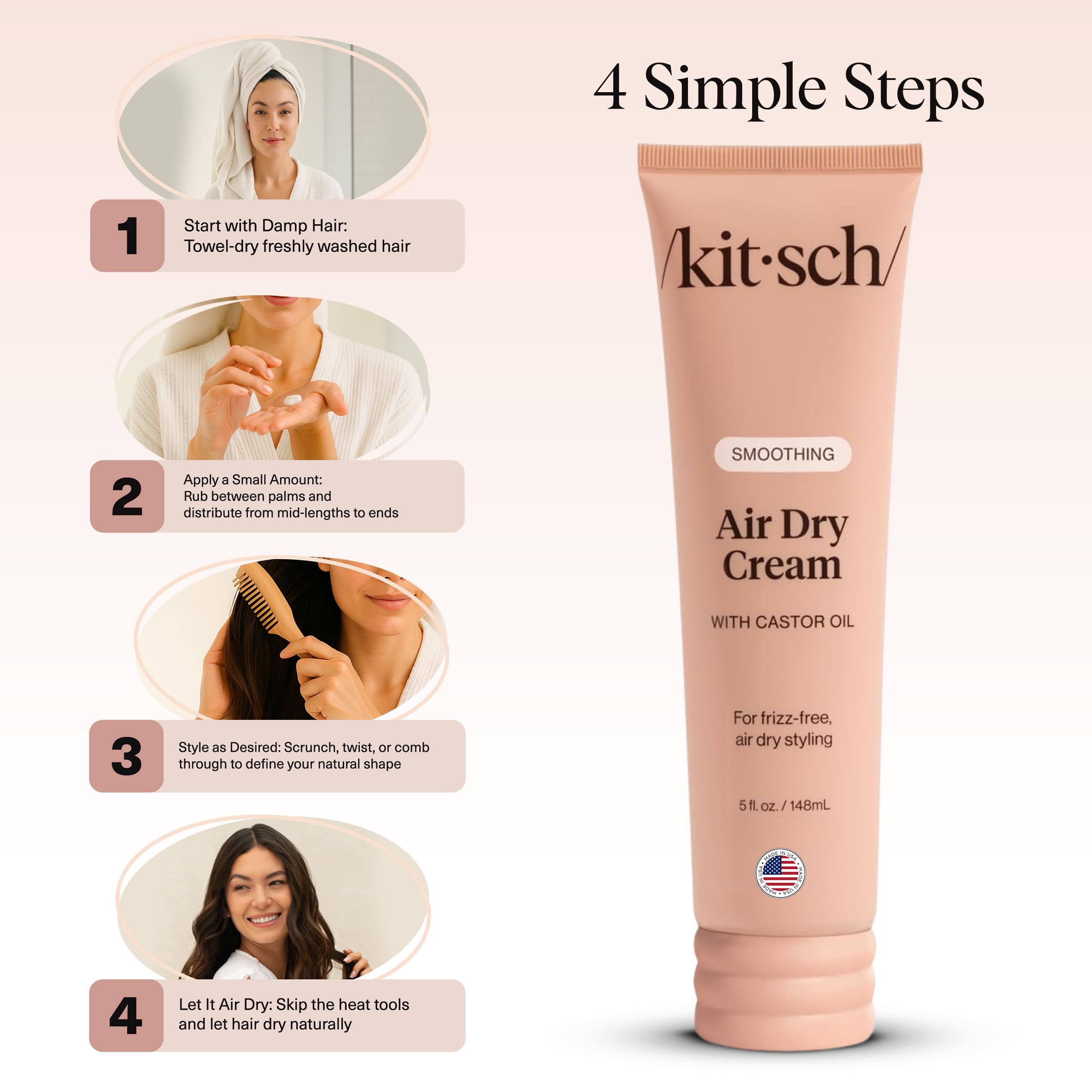 Buy now Kitsch Smoothing Air Dry Cream for Hair â€“ Frizz Control Hair Care Product with Castor Oil & Coconut Oil â€“ Weightless Styling Cream - Enhances Natural Texture Appearance | Ideal Gifts for Women â€“ 5 oz at indiglob india