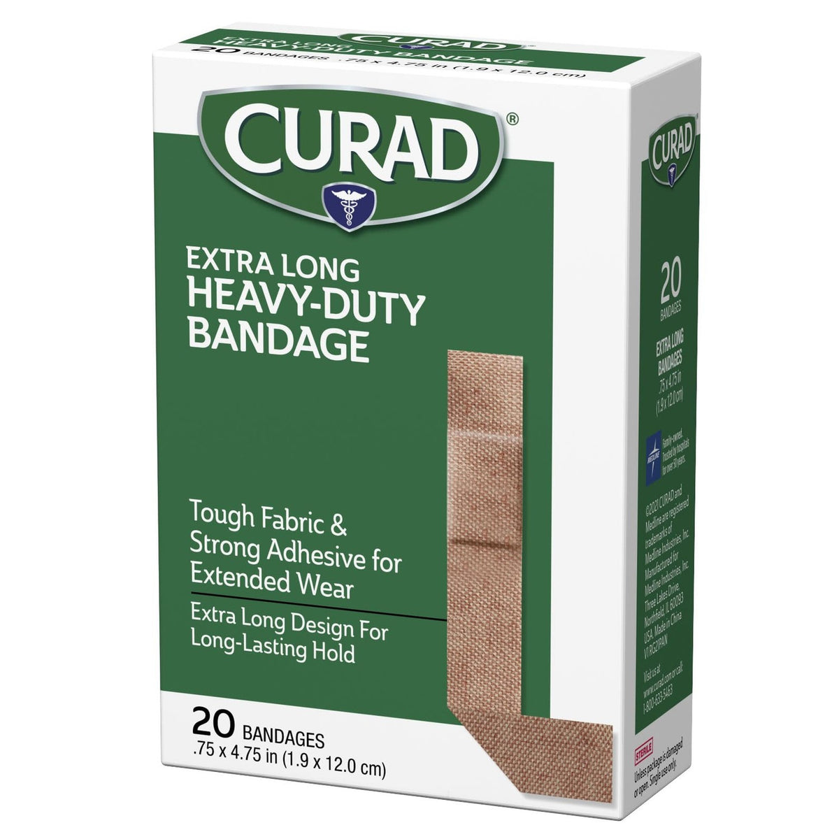 CURAD Heavy Duty Bandage Extra Long 20 Count .75 x 4.75 in ( Pack of 1)