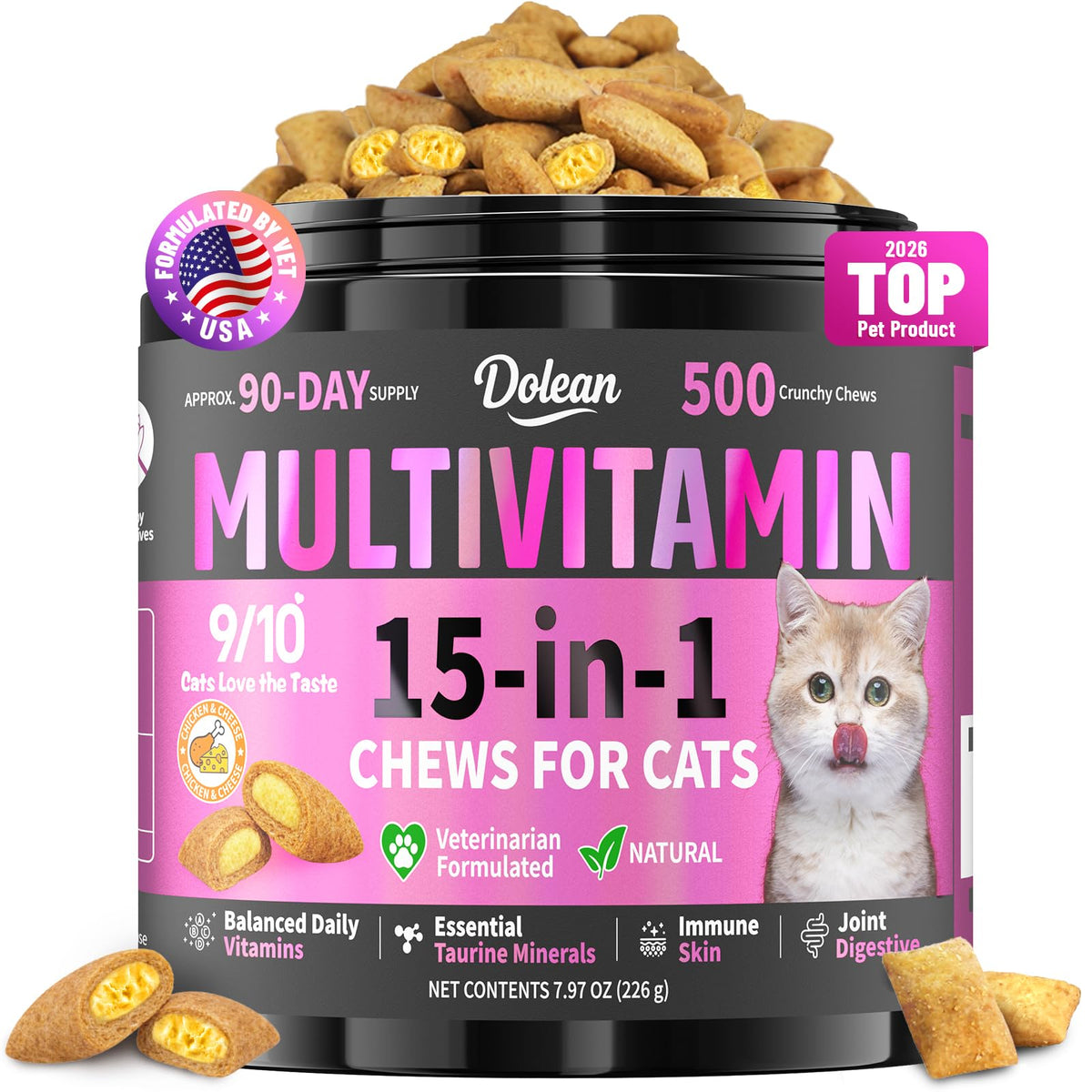 Taurine for Cats Vitamins, 15 in 1 Cat Multivitamin Immune Support, 500ct